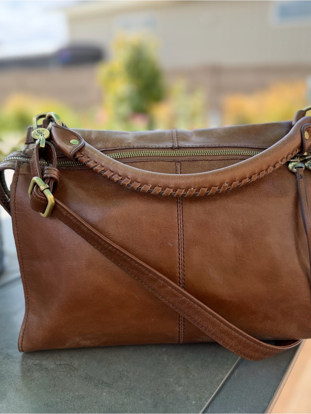 HOBO Brown Leather Shoulder Bag with Stitched Handle